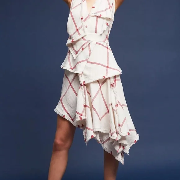 Anthropologie Acler Plaid Linen Dress, size Small, Cream and Red - Picture 4 of 6